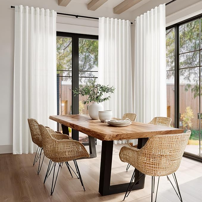 Nanspring Beige White Linen Curtains 90 Inches Long for Living Room 2 Panels Set Semi Sheer Vertical Curtains Back Tab Rod Pocket Coastal Room Decor Privacy Curtain for Bedroom/Dinner Room 60x90