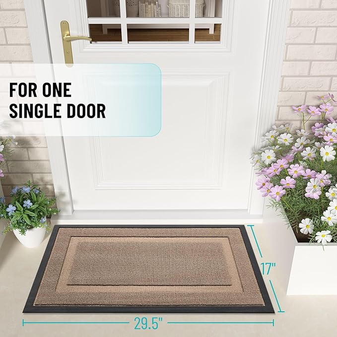 OLANLY Front Door Mat Indoor Outdoor Entrance, Waterproof All-Season, All-Weather Doormat, Sturdy Natural Rubber, Low Profile, Easy Clean Patio Porch Entryway Mat, 35x23, Mocha