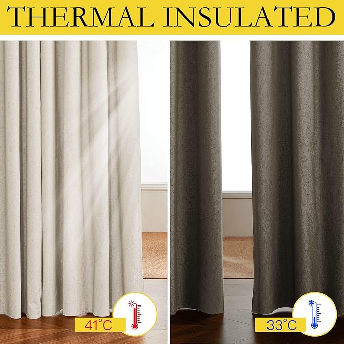 NICETOWN Full Shade Curtain Panels, 62 x 63 inch, Beige, Pair of Energy Smart & Noise Blocking Out Blackout Drapes for Dining Room Window, Thermal Insulated Guest Room Lined Window Dressing