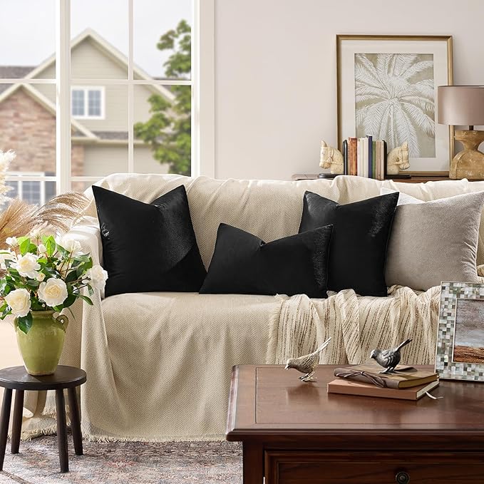 GIGIZAZA Black Velvet Pillow Covers 12x20,Decorative Lumbar Throw Pillows Modern Covers Small Solid Living Room Pillow Cases for Couch Pack of 2