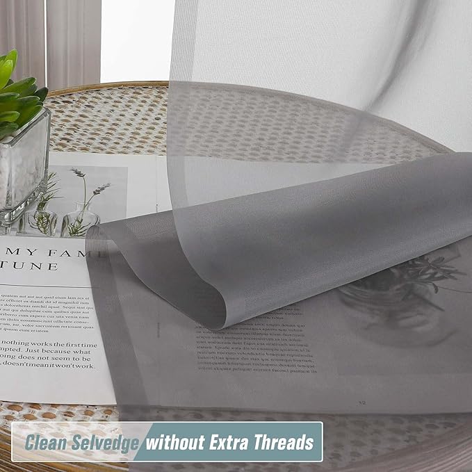Grey Sheer Curtains for Window 96 Inches Long 2 Panels, Light Filtering Voile Sheer Curtains for Living Room Bedroom, Dual Rod Pocket Elegant Window Drapes, Charcoal Grey, 2x42Wx96L Inches
