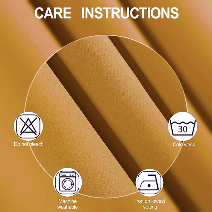 LEMOMO Mustard Yellow Thermal Blackout Curtains/52 x 72 Inch/Set of 2 Panels Room Darkening Curtains for Bedroom
