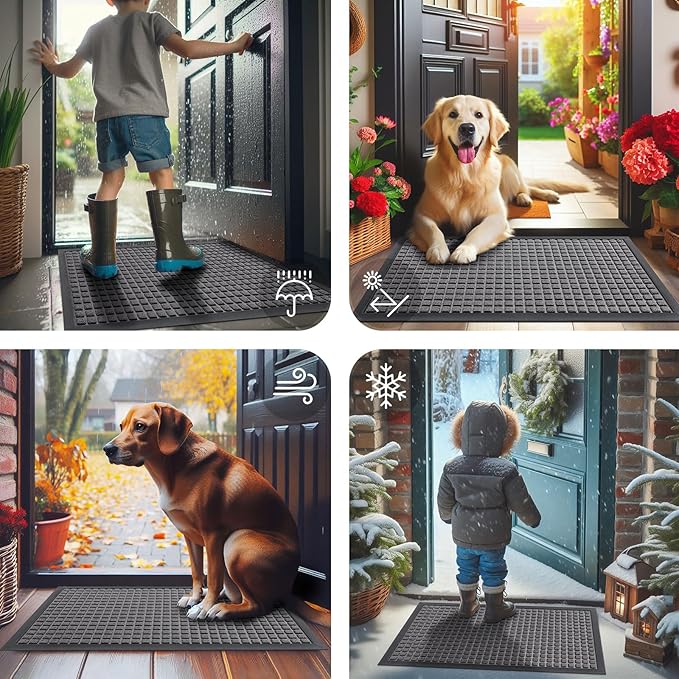 Smiry Front Door Mat Outside Entrance, Heavy Duty Natural Rubber Doormat, Non Slip, Trap Dirt and Moisture, Easy Clean, Low Profile Welcome Floor Mats for Indoor Outdoor Entry, 71x23 Inch, Mix Grey