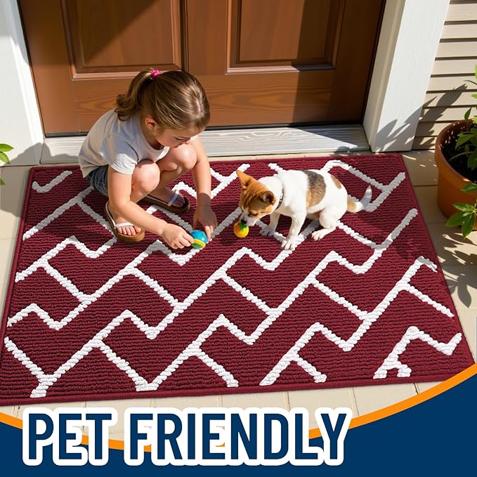 OLANLY Front Door Mat, Non-Slip Rubber Backing, Dirt Resistant and Absorbent, Washable, Easy to Clean Low-Profile Indoor Doormat for Back Door, Entryway, Inside Entrance, 36x24, Burgundy