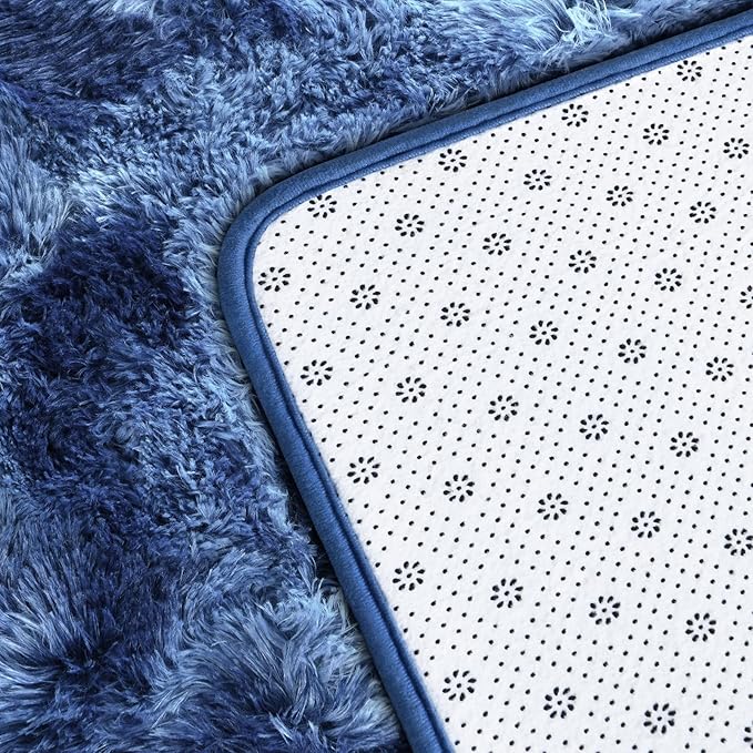 Deerhoo Large Shag Area Rugs 5 x 8, Plush Fuzzy Rugs for Living Room, Ultra Soft Fluffy Furry Rug for Bedroom, Indoor Carpet Nursery Rugs for Kids Room Home Decor, Tie-Dyed Navy Blue