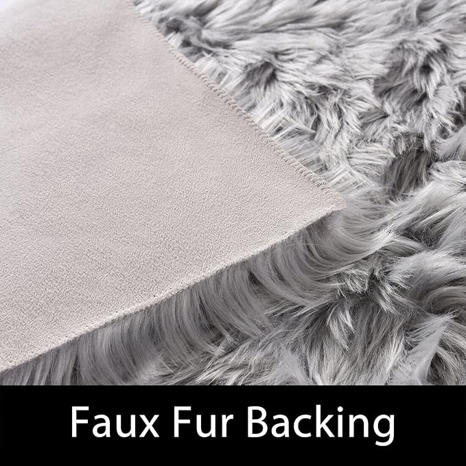 Latepis Washable 5x7 Grey Faux Fur Rugs for Living Room Soft Shag Rugs for Bedroom Perfect Sofa Floor Plush Rug Fluffy Carpet for Entertainment Room Home Décor