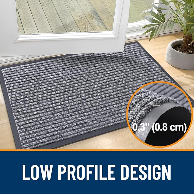OLANLY Front Door Mat Indoor Outdoor Entrance, 2-Pack 59 x 34 Inch, Waterproof Heavy Duty Doormat, Fade Resistant, Low Profile, Easy Clean Patio Porch Welcome Floor Mats for Entry, Light Gray