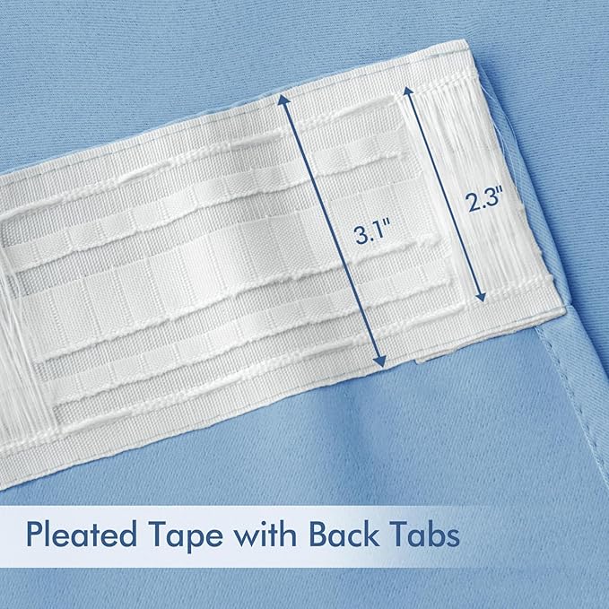 MIULEE Sky Blue Back Tab Blackout Curtains 90 Inches Long 2 Panels Set for Living Room Bedroom Privacy, Rod Pocket/Pinch Pleat Thermal Insulated Room Darkening Pleated Light Blocking Drapes
