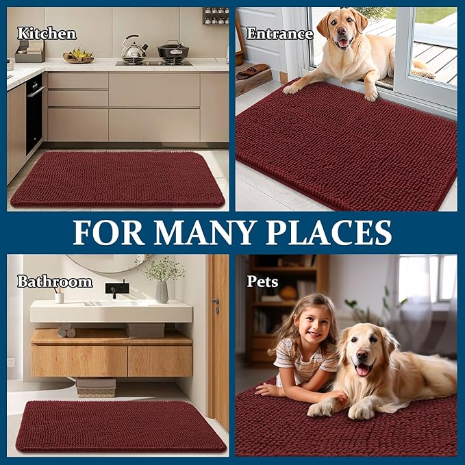 OLANLY Dog Door Mat for Muddy Paws 50x30, Absorbs Moisture and Dirt, Absorbent Non-Slip Washable Doormat, Quick Dry Chenille Mud Mat, Entry Indoor Entryway Carpet for Inside Floor, Caramel Russet