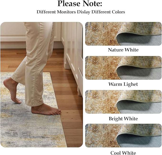 4x5 Washable Entryway Area Rug: Modern Abstract Runner Rugs Indoor Soft Non Slip Door Mat for Living Room Low Pile Thin Floor Carpet for Kitchen Dining Room Bedroom Home Office Decor(4x5,Grey/Yellow)