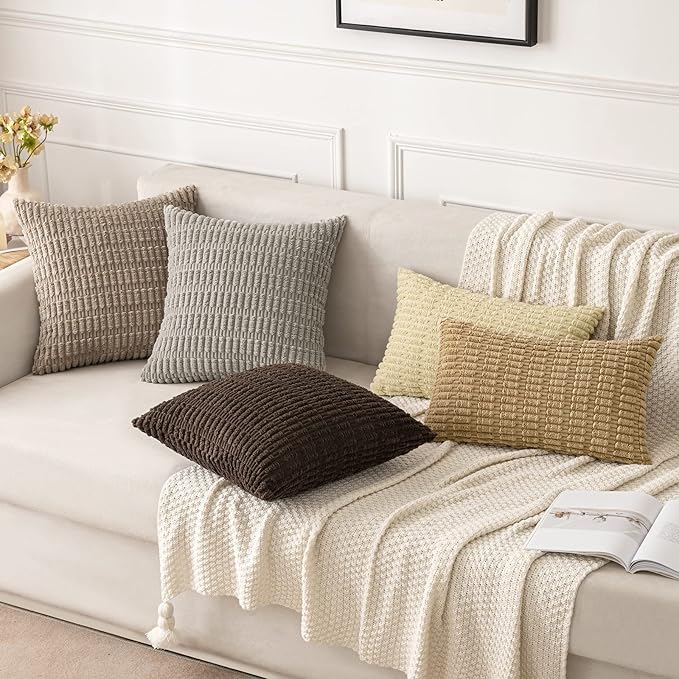 MIULEE Pack of 2 Corduroy Decorative Throw Pillow Covers 18x18 Inch Soft Boho Striped Pillow Covers Modern Farmhouse Home Decor for Sofa Living Room Couch Bed Dark Brown