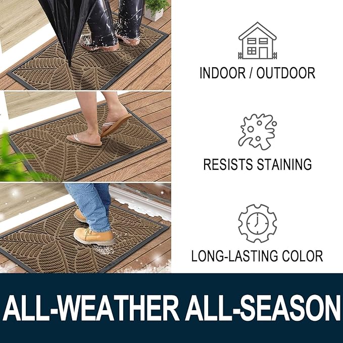 Colorxy Waterproof Doormat, Sturdy Natural Rubber Front Indoor Mat, Non Slip Low Profile Outdoor Door Mat, Stain and Fade Resistant Floor Mats, Easy Clean Patio Entry Mat, 71''x23'', Light Brown