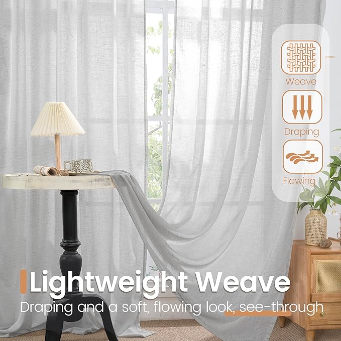 BGment Light Grey Linen Curtains 80 Inch Length for Living Room, Window Drapes Lightweight Rustic Country Textured for Bedroom Farmhouse Decor Rod Pocket, 2 Panels Set, 52 Inch Wide