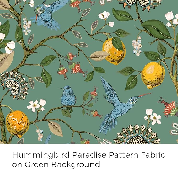 Topfinel 94 Inches Long Custom Curtains, Unique Cottagecore Whimsical Vintage Pretty Fun Floral Hummingbird Patterned Double Sided Grommet Green Print Drapes Two Pages for Bedroom Living Room Dining