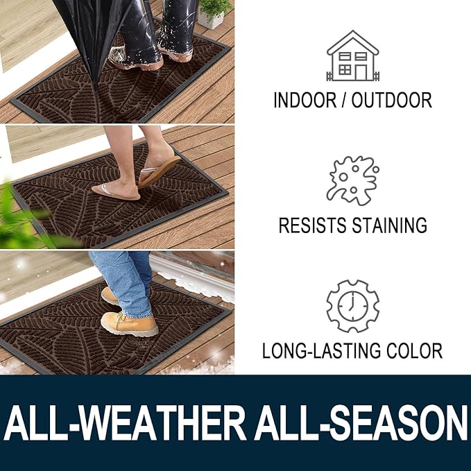 Colorxy Waterproof Doormat, Sturdy Natural Rubber Front Door Mats, Non Slip Low Profile Indoor Outdoor Entrance Mat, Stain Resistant Easy Clean Floor Mat for Patio or Entryway, 30''x17'', Dark Brown