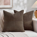Fancy Homi 2 Packs Dark Brown Decorative Throw Pillow Covers 16x16 Inch for Living Room Couch Bed Sofa, Rustic Farmhouse Boho Home Decor, Soft Corss Patchwork Corduroy Textured Cushion Case 40x40 cm
