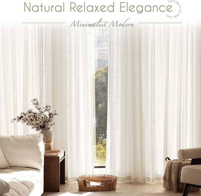 96 inch Long Linen Curtains 2 Panels for Living Room Back Tab Cream Ivory Light Filtering Semi Sheer Curtain 96 inches Long Boho Farmhouse Linen Drapes Floor to Ceiling Length 8 FT 42x96