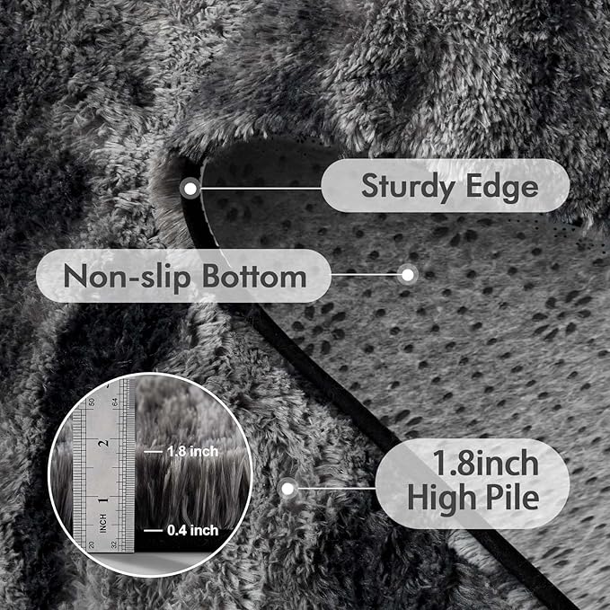 Area Rugs for Living Room, 4x6 Feet Soft Fluffy Shagg Plush Rug High Pile Large Non-Slip Floor Carpet for Bedroom Nursery Dorm Decor Aesthetic Black