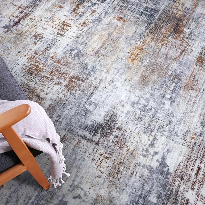 IOHOUZE Abstract Runner Rug 3x10 Ft Washable Runners for Hallways, Non Slip Kitchen Runner Printed Faux Wool Entryway Runner Indoor, Modern Abstract Floor Carpet for Hall Bedroom, Orange Grey