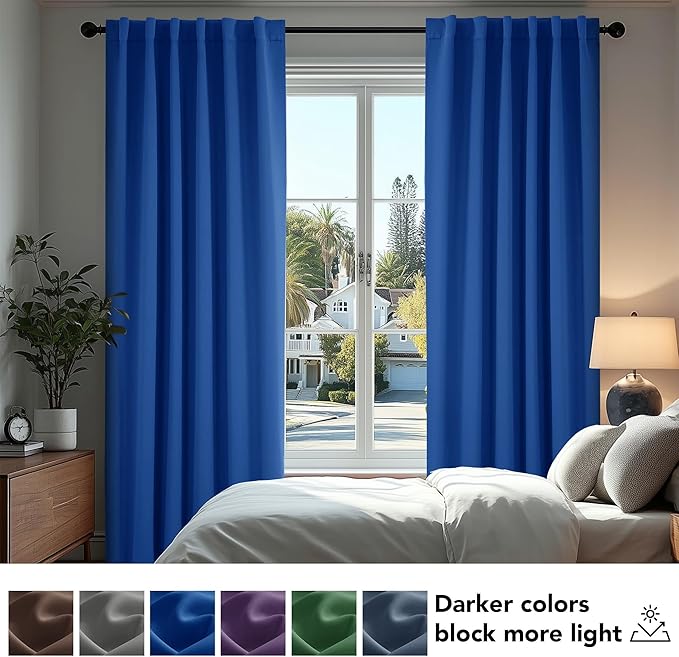 Deconovo Blackout Curtains Back Tab and Rod Pocket Thermal Insulated Room Darkening Curtains for Living Room 52Wx108L Inch Royal Blue 2 Panels