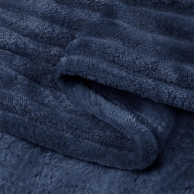 BEDELITE Fleece Throw Blanket for Couch – 3D Ribbed Jacquard Soft and Warm Decorative Fuzzy Blanket – Cozy, Fluffy, Plush Lightweight Navy Blue Throw Blankets for Bed, Sofa, 50x60 inches