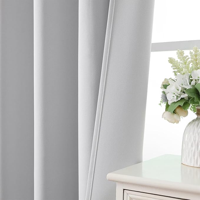 CUCRAF Grayish White Blackout Curtains 108 inch Length 2 Panels Set, Rod Pocket Room Darkening Drapes for Bedroom Living Room, Insulated Thermal Light Blocking Window Curtain (W52 x L108 Inch)