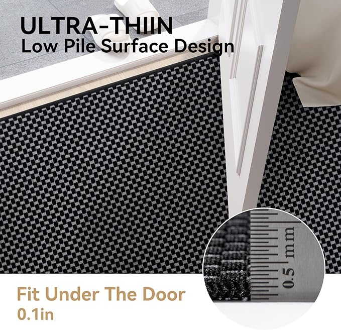 YDKGL 2x3 ft Indoor Door Mat Entryway Rug Non Slip Boho Woven Washable Small Area Rugs Runner, Front Entry Rug Entrance Doormat for Hall Porch Bathroom Kitchen Bedroom, Easy Clean, Black 24"x36"