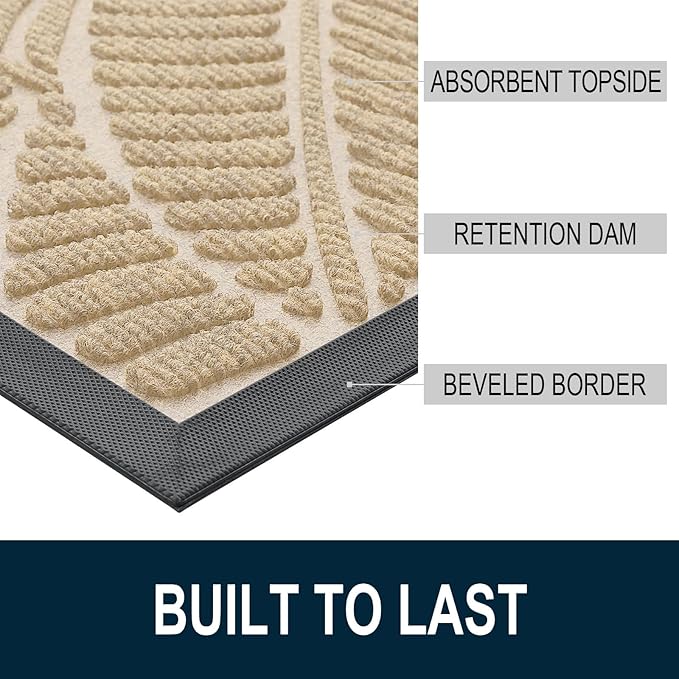 Colorxy Waterproof Doormat, Sturdy Natural Rubber Front Indoor Mat, Non Slip Low Profile Indoor Outdoor Door Mats, Stain and Fade Resistant Floor Mat, Easy Clean Patio Entrance Mat, 59''x36'', Beige