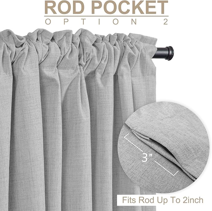 100% Blackout Shield Linen Blackout Curtains for Bedroom 84 Inches Long, Back Tab/Rod Pocket Living Room Drapes, Thermal Insulated Blackout Curtains 2 Panels Set, 50" W x 84" L, Grey