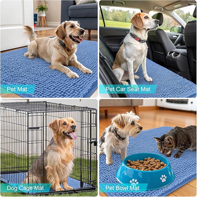 OLANLY Dog Door Mat for Muddy Paws 40x24, Absorbs Moisture and Dirt, Absorbent Non-Slip Washable Doormat, Quick Dry Chenille Mud Mat, Entry Indoor Entryway Carpet for Inside Floor, Cornflower Blue