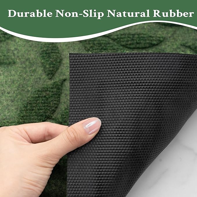 Green Leaves Outdoor Indoor Entrance Door mat, Absorbent Durable Heavy Duty Welcome Front Door Mat,Thick Natural Rubber Back,Easy Clean Entryway Mat 17x30 Inch, Low Profile