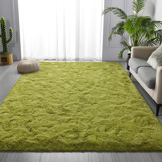 Deerhoo Large Shag Area Rugs 5 x 8, Plush Fuzzy Rugs for Living Room, Ultra Soft Fluffy Furry Rug for Bedroom, Indoor Carpet Nursery Rugs for Kids Room Home Decor, Green