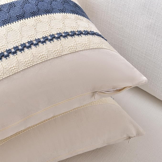 Fancy Homi Set of 1 Dusty Blue Vintage Lumbar Decorative Throw Pillow Covers 12x20 Inch for Couch Bed Sofa Chair Bedroom, Rustic Retro Square Cushion Case, Modern Farmhouse Boho Living Room Decor
