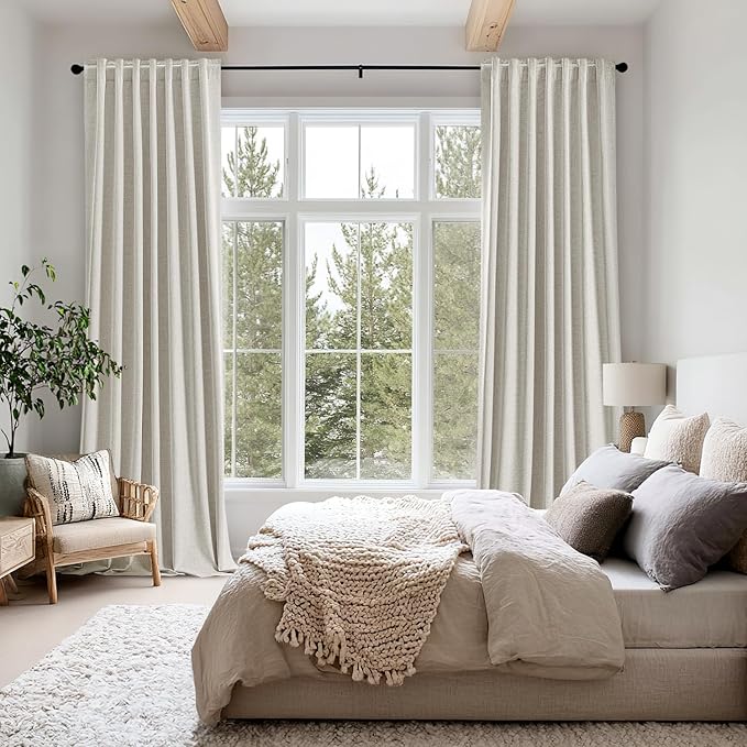 MIULEE 100% Blackout Linen Curtains for Bedroom, Light Cream Solid Luxury Decor Thermal Insulation Room Darkening Drapes for Living Room Nursery Back Tab Rod Pocket 42 x 72 Inches, 2 Panels
