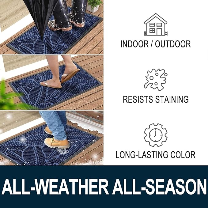 Colorxy Waterproof Doormat, Sturdy Natural Rubber Front Indoor Mat, Non Slip Low Profile Indoor Outdoor Door Mats, Stain and Fade Resistant Floor Mat, Easy Clean Patio Entrance Mat, 48''x32'', Navy