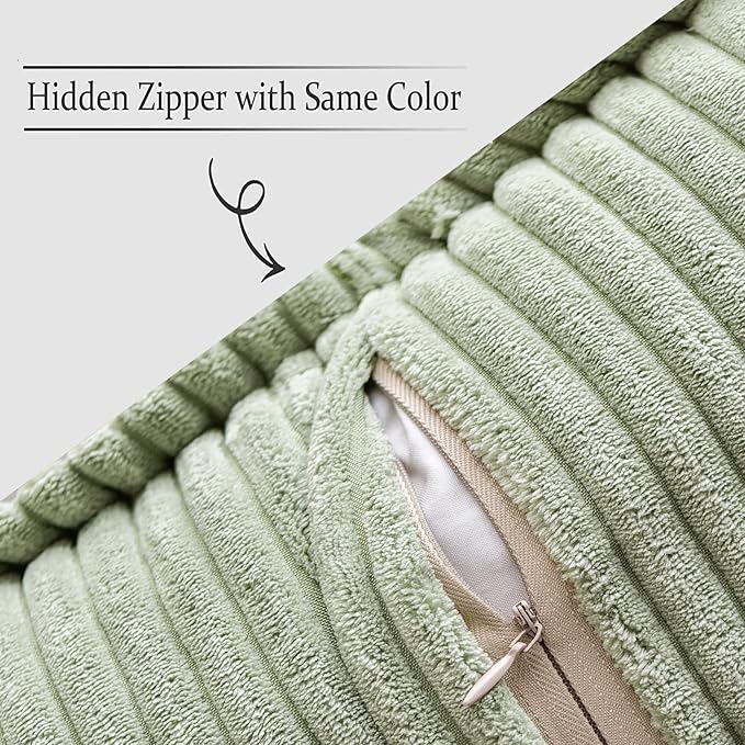 MIULEE Spring Decorative Lumbar Throw Pillow Covers for Couch Bed Livingroom 12x20 Inch Set of 2 Sage Green Boho Accent Throw Pllows Broadside Striped Patchwork Soft Corduroy Pillowcases