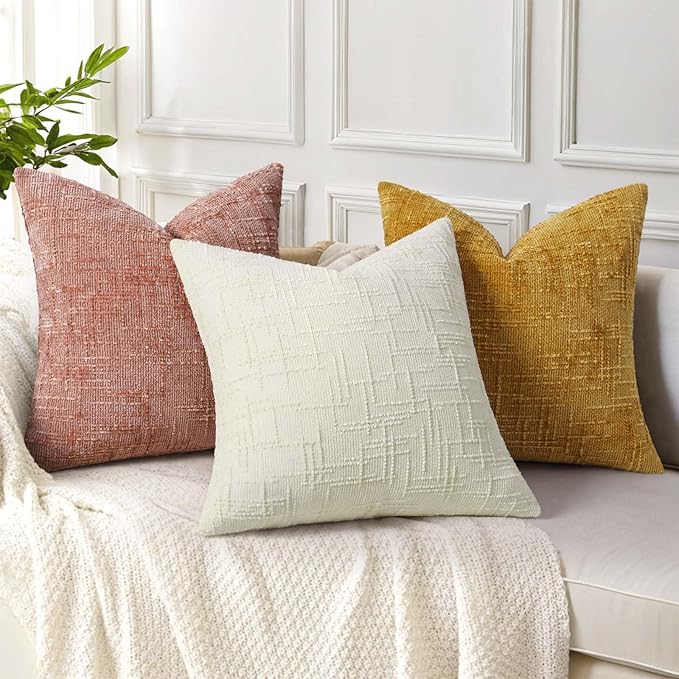 decorUhome Summer Pink Chenille Throw Pillow Covers 20x20 Set of 2 Textured Soft Cozy Slubby Couch Pillow Covers Modern Farmhouse Boho Decorative Pillow Cases for Bed Sofa Living Room