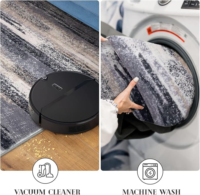 Lansny Modern Abstract Entryway Rug Indoor 2x3 Washable Rug Non-Slip Soft Small Area Rug Grey Black Multi Kitchen Mats Thin Print Faux Wool Floor Carpet Throw Rugs for Entrance Bedroom Home Decor