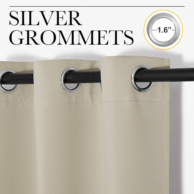 NICETOWN Thermal Insulated Grommet Room Darkening Curtains/Draperies/Panels for Bedroom (Cream, 2 Panels, W42 x L63 inches)