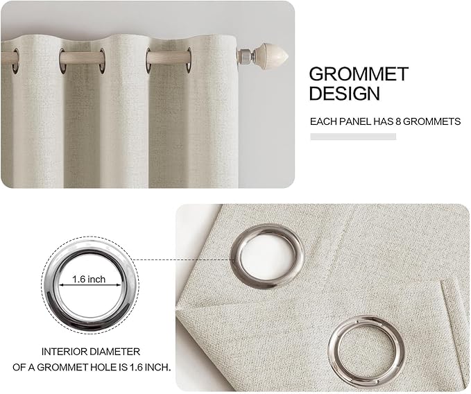 MIULEE Linen Texture Curtains for Bedroom Light Cream 100% Blackout Thermal Insulated Linen Curtains Grommet Room Darkening Drapes for Living Room Nursery 52x72 Inch (2 Panels)