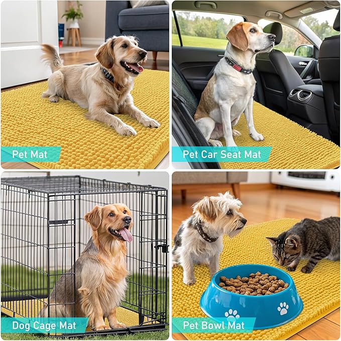 OLANLY Dog Door Mat for Muddy Paws 50x30, Absorbs Moisture and Dirt, Absorbent Non-Slip Washable Doormat, Quick Dry Chenille Mud Mat for Dogs, Entry Indoor Entryway Carpet for Inside Floor, Yellow