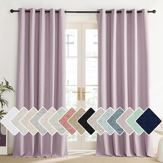 NICETOWN Pink Vintage Linen 100% Blackout Curtains for Living Room, Thermal Insulated Curtains 102“ Long, Noise Reducing Window Treatment Drapes for Home Office, 62" Wide Per Panel, Set of 2