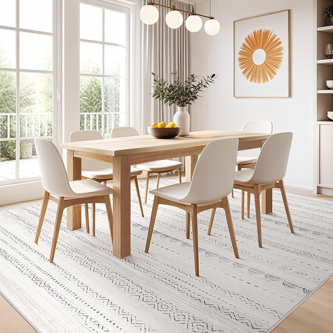 Nakagishi 6x8 Area Rugs Living Room: Washable Boho Large Neutral Soft Farmhouse Rug Stain Resistant Modern Indoor Floor Non-Slip Carpet for Bedroom Nursery Kids Playroom Office Dining Room Dorm- Gray