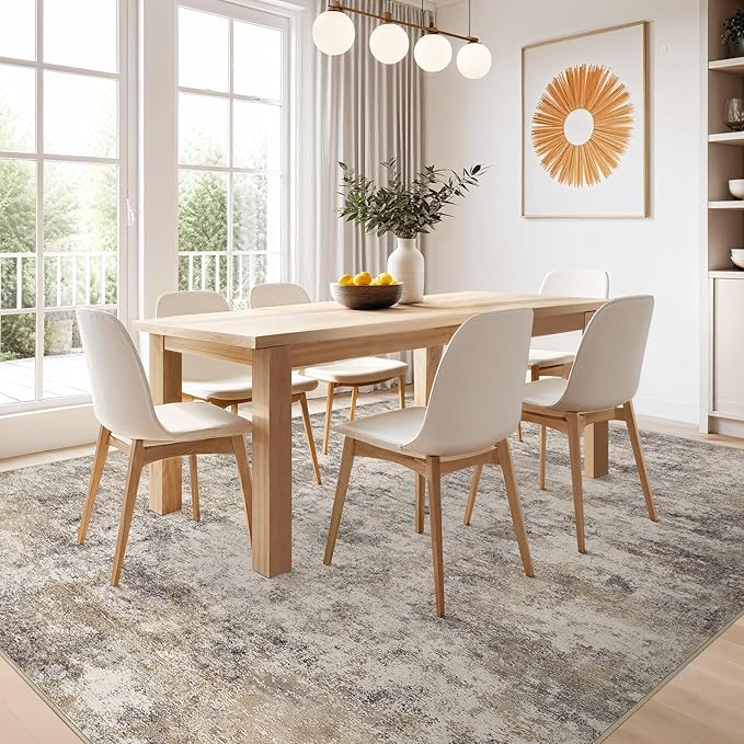 Nakagishi 6x9 Area Rugs Living Room: Washable Abstract Large Neutral Soft Rug Stain Resistant Modern Indoor Floor Non-Slip Carpet for Bedroom Nursery Kids Playroom Office Dining Room Dorm- Brown Grey