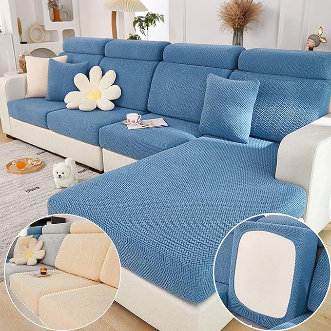 Couch Cushion Covers for Sofa Couch Covers Wear-Resistant Universal Sofa Cover Washable Stretch for Sectional Slipcovers (Texture-Blue,Back Cover M)