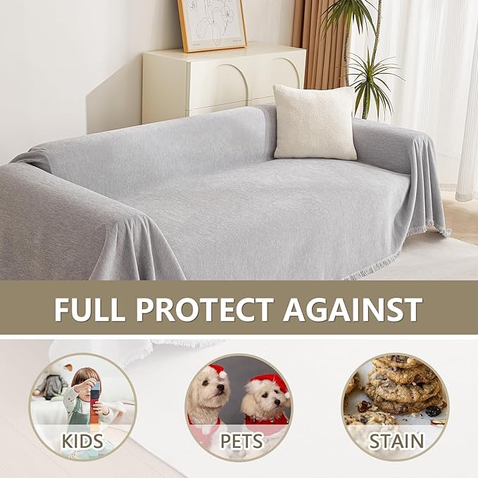 MYSKY HOME Sofa Cover for Dogs Washable for Sofa Boho Couch Cover, Cover for Sofa Couch Cover Blanket Thick Durable Sectional Couch Covers Furniture Protector, 71"x 150", Light Gery