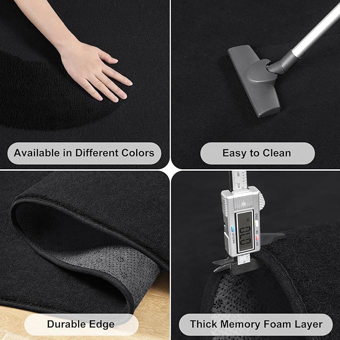 Amearea 4x4 Square Area Rugs for Bedroom Living Room, Modern Black Thickened Memory Foam Rug, Fluffy Indoor Washable Rug Non Slip Minimalist Carpet for Entryway Kids Boys Girls Dorm Nursery Room Decor