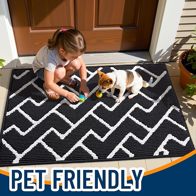 OLANLY Front Door Mat, Non-Slip Rubber Backing, Dirt Resistant and Absorbent, Washable, Easy to Clean Low-Profile Indoor Doormat for Back Door, Entryway, Inside Entrance, 59x35, Deep Black