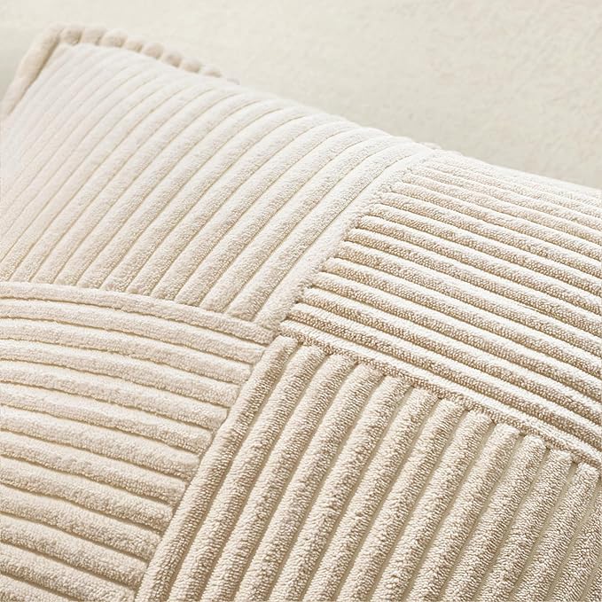 MIULEE Decorative Throw Pillow Covers for Couch Bed Livingroom 16x16 Inch Set of 2 Beige Boho Accent Throw Pllows Broadside Striped Patchwork Soft Corduroy Pillowcases