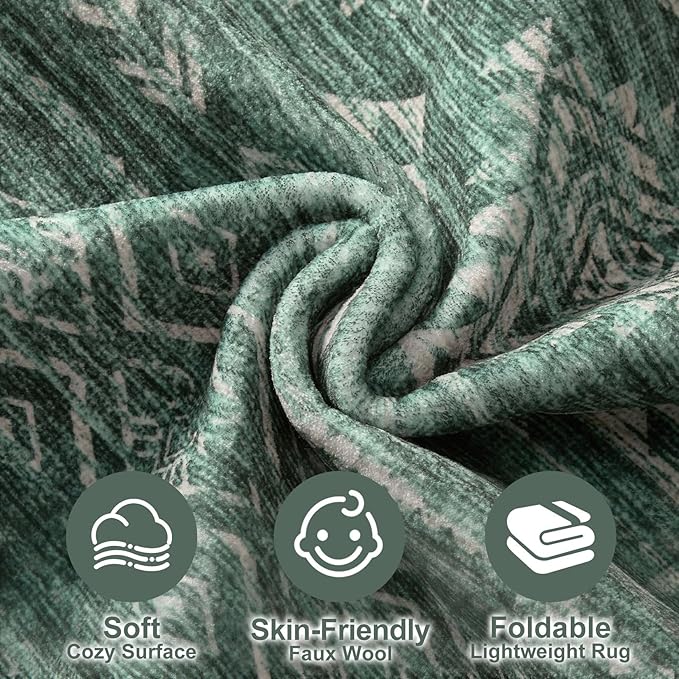 Nakagishi Green Rug Area Rugs 5x7: Washable Boho Large Neutral Modern Soft Farmhouse Rug Stain Resistant Indoor Floor Non-Slip Carpet for Women Home Enthusiasts Aged 25-45 - Bedroom Room Decor